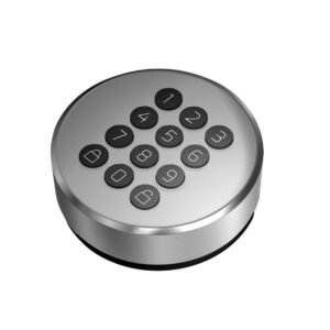 Apvalios formos metalinė „DanaPad“ PIN klaviatūra su skaičių mygtukais, skirta „Danalock“ išmaniosioms spynoms valdyti be telefono.
