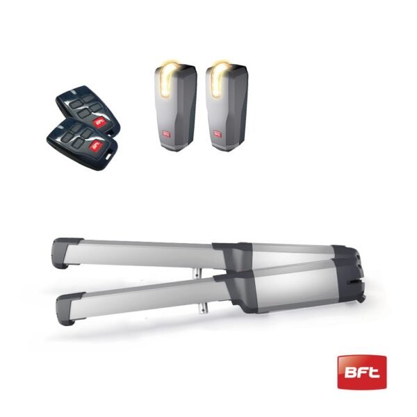 BFT PHOBOS BT A40 varstomų vartų automatikos komplektas su LED apšviestais fotoelementais, nuotolinio valdymo pulteliais ir elektromagnetiniais išjungėjais